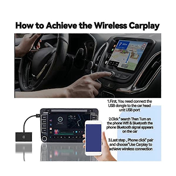 Langaton Carplay langalliselle Carplaylle, nopea ja helppo käyttö, sopii vuodesta 2015 & iOS 10+ (musta