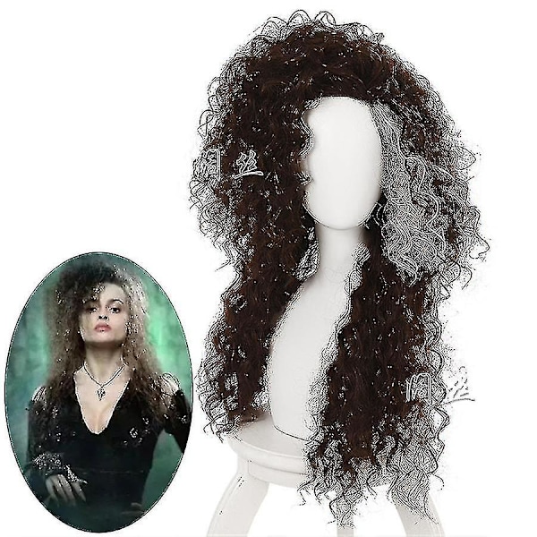 Filmfigur Bellatrix Lestrange Lang Brun Blandet Bølget Parykk Bella Parykker Varmebestandig Cosplay Kostyme Parykk + Parykkhette