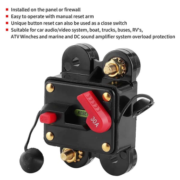 Bilsäkerhetssystem Säkring Automatisk Kretsbrytare 12V?24V DC Bil Båt Stereo Skydd 30A, 78x51x38mm
