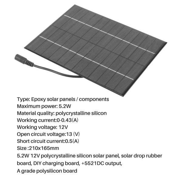 12v 5.2w miniaurinkopaneeli monikiteiset aurinkokennot silikoniepoksi-aurinkopaneelijärjestelmän akku