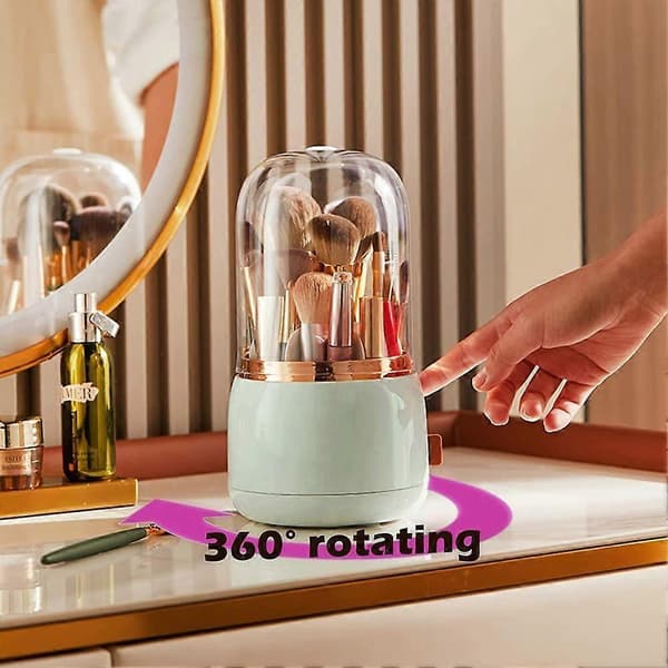 Makeupbørsteholder, 360 roterende opbevaringsbeholder til makeupbørster, makeuporganisator til makeupbørster, læbestift Light Green