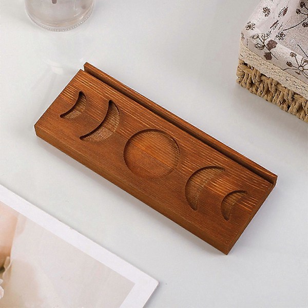Træ Triple Moon Stand Dekorativ Bakke Tarotkort Lys Display Holder Alter Banmo