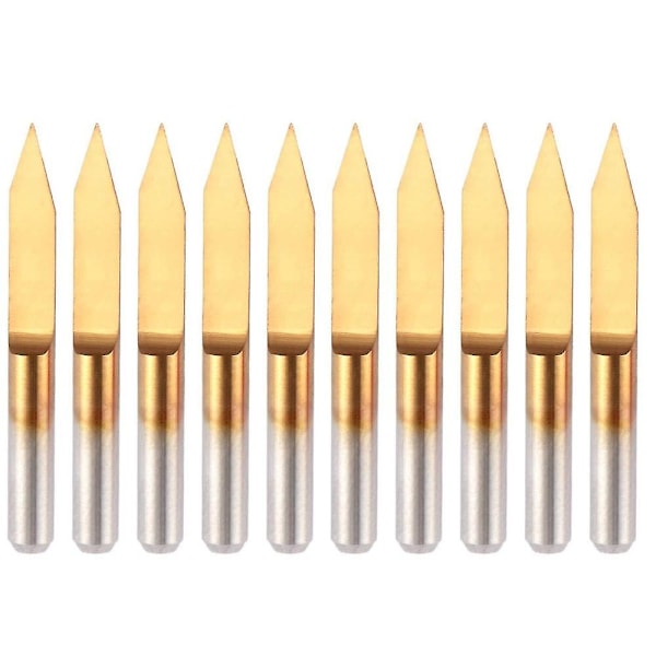 10 stk. 30 graders 0,1 mm spiss titanbelagt flat bunn karbid PCB graveringsbits V-formet ruter kutt