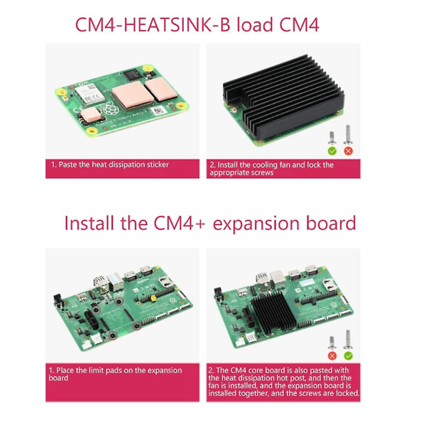 Jäähdytyselementti CM4:lle, lämpötyynyllä ja jäähdyttimellä Compute Module 4:lle