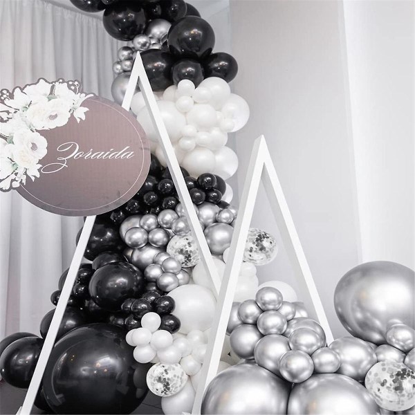 Elegant 85 stk svart og sølv ballongkranssett - Lateksballonger av høy kvalitet