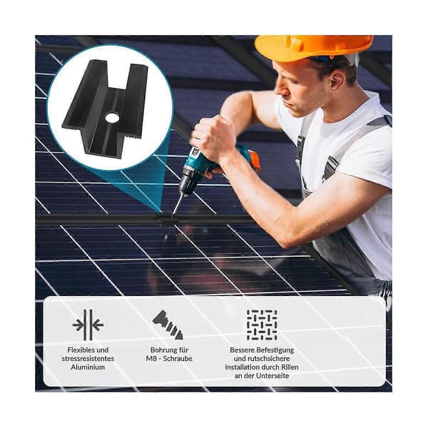 10 x Centerklemme PV Solpaneler, Sort, Modulklemme til Alle Rammehøjder, Solpanelbeslag