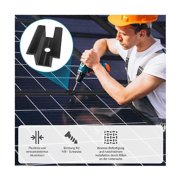 10 x Mittklämma PV Solpaneler, Svart, Modulklämma för Alla Ramhöjder, Solpaneler Fäste