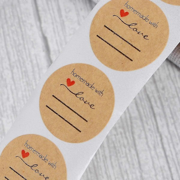 Runda Stickers, Etiketter Självhäftande Runda Handgjorda Med Kärlek Stickers För Bakning Kuvert, 1 Rulle 500 Stycken (liten Längd)