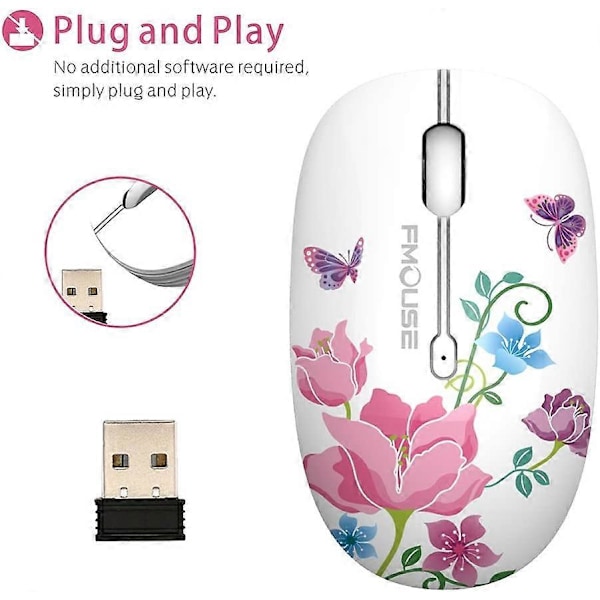 M101 Langaton Hiiri Söpö Hiljainen Tietokonehiiri USB-Vastaanottimella, 2.4G Optinen Langaton Matkahiiri 1600 DPI Yhteensopiva Kannettavan, Muistikirjan, PC:n, Com:n Kanssa
