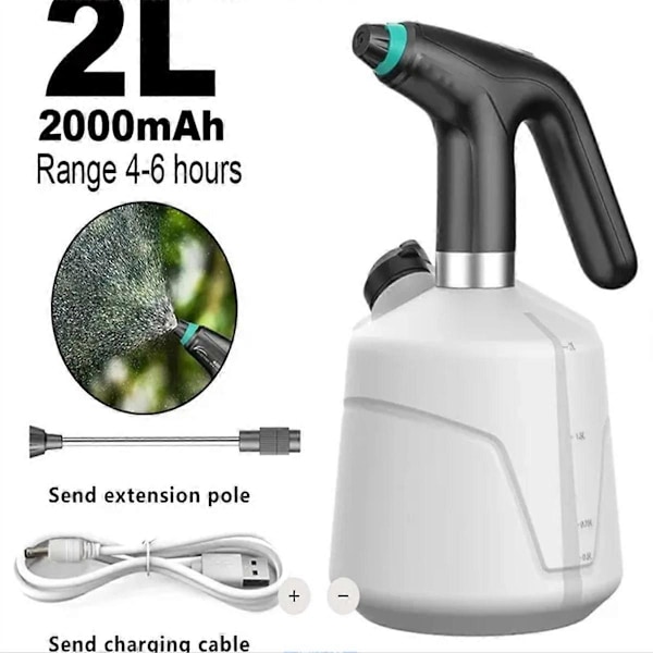 2L Elektrisk Växtsprejflaska, Automatisk Vattenspruta, Elektrisk Desinfektionsspruta, Vattningsmaskin Vit