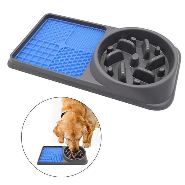 2 i 1 Langsom Foderhundeskåle og Licking Mat Undgå Kvælning Tipsikker Antislip Bund Hund Madskål med Lick Pad til Katte