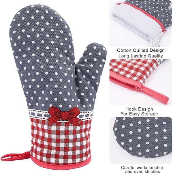 2-pack Grytlappar Isolering Handskar Värmebeständiga Halkfria Grillhandskar Polyester Bomull Bakhandskar