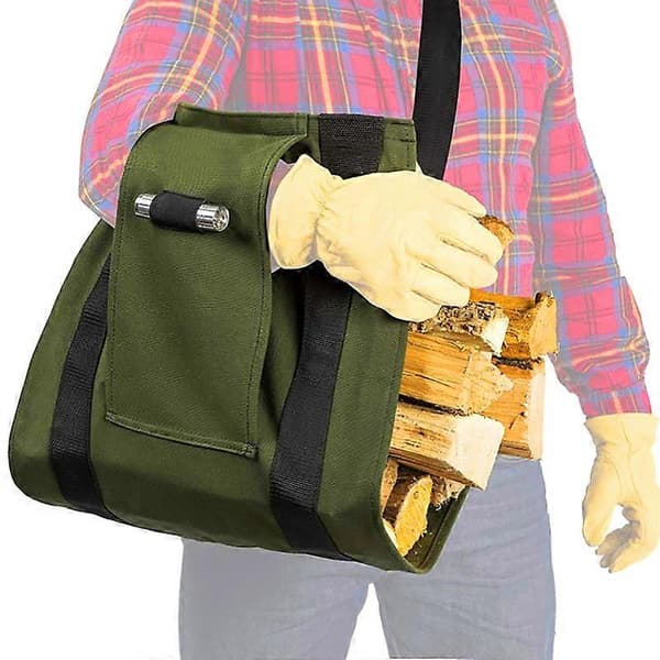 Solid Vedkoffert med Justerbar Stropp, Bærbar Multifunksjonell Tote for Utendørs Camping