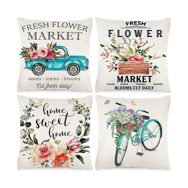 Spring Pillow Covers 18x18 Inch 4, Spring Decorations Farmhouse Throw Pillow Covers, Home Couch Dec