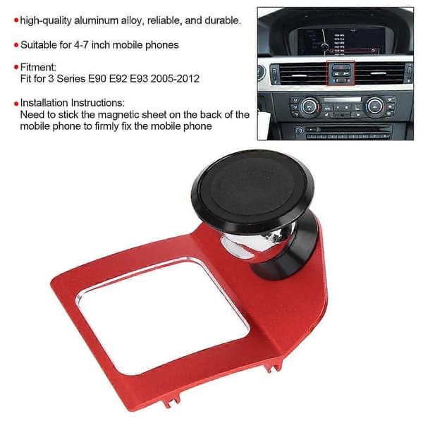 Telefonholder i Aluminium Legering Magnetisk Beslag Biltilbehør Passer til 3 Serie E90 E92 E93 2005-2012 Rød