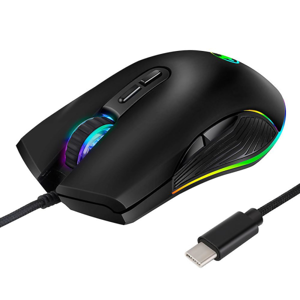 USB-C Mus - Ergonomisk Trådbunden Mus med RGB-belysning för Spel