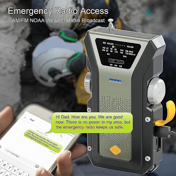 Håndsvingradioer, nødradio AM/FM, solcelle-svingradio, SOS-alarm, 4000 mAh lommelygte, Type-C opladning-a