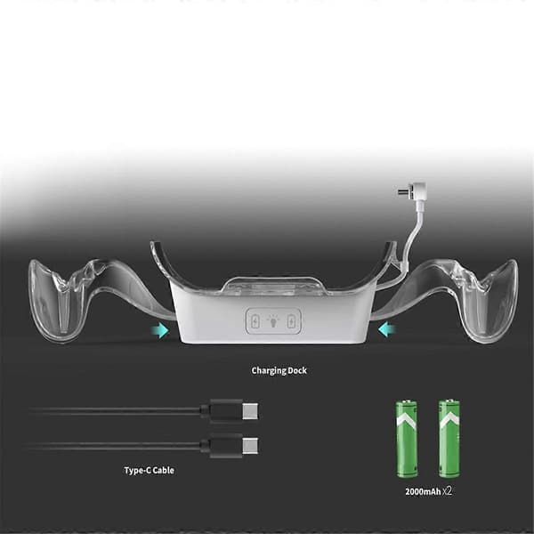 VR Headset Ladestasjon med 2 Oppladbare Batterier for 3S / Quest 3 / Quest 2 VR Headset
