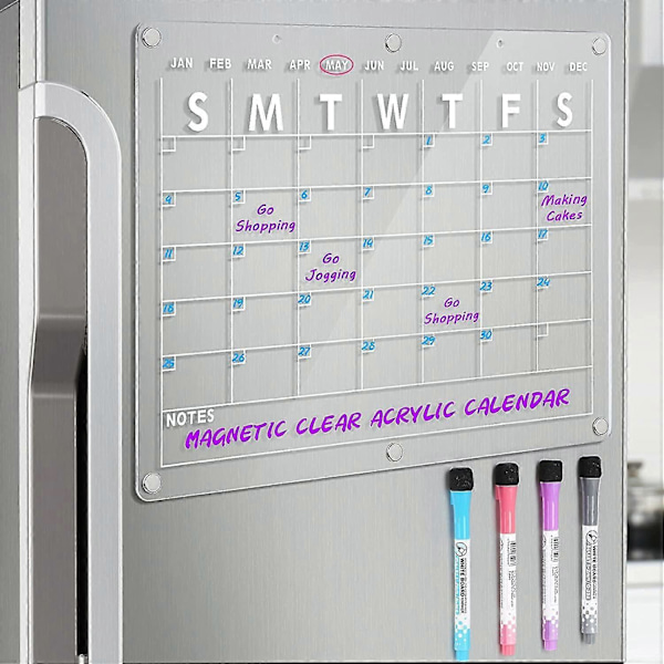 Akryl Magnetisk Whiteboard Kalender för Kylskåp, 41,9x30,5 cm Klar Whiteboard Kalender för Kylskåp, Magnetisk Planeringskalender Inkluderar 4-