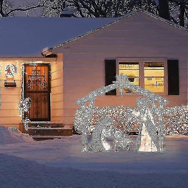 Upplyst Utomhus Julkrubba, Julheliga Familjen Gårdsdekoration, Julkrubbor För Utomhusbruk, Upplysta Påskdekorationer