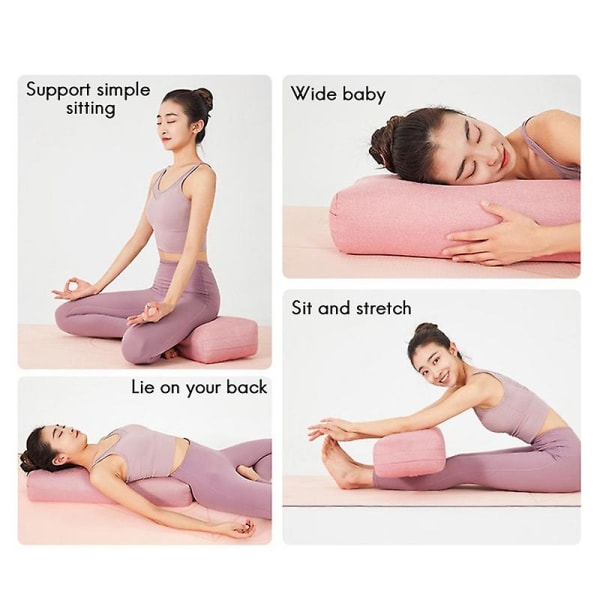 Yogakudde Mjuk Tvättbar Polyester Rektangulär Portabel Yoga Bolster Sömnkudde Yoga Fitness Tillbehör, rosa