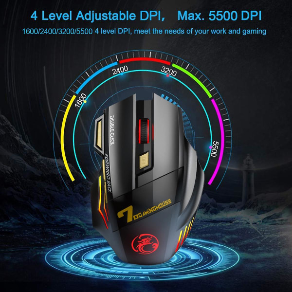 Langaton pelaajamouse tietokoneelle 2.4g RGB Ladattava pelimouse Bluetooth USB-hiiri Hiljainen Erg