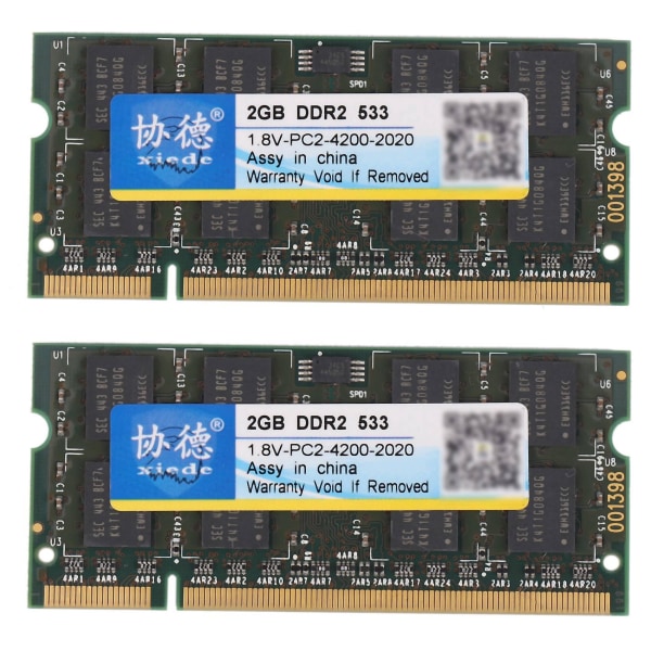 2x Xiede Laptop Memory Ram Module Ddr2 533 2gb Pc2-4200 240pin Dimm 533mhz För Notebook X029