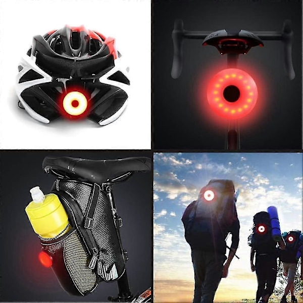 Sykkel Baklys, USB Oppladbart LED Vanntett Varsellys 5 Moduser Baklys Rød