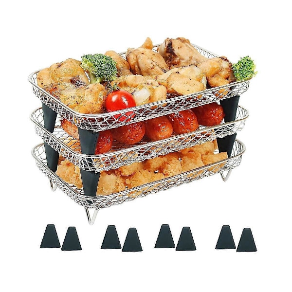 Ilmafriteerausteline Ninja Dual Basket -laitteeseen, 3 kerrosta, pinottavat pekonitelineet, ilmafriteeraustarvikkeet Nin