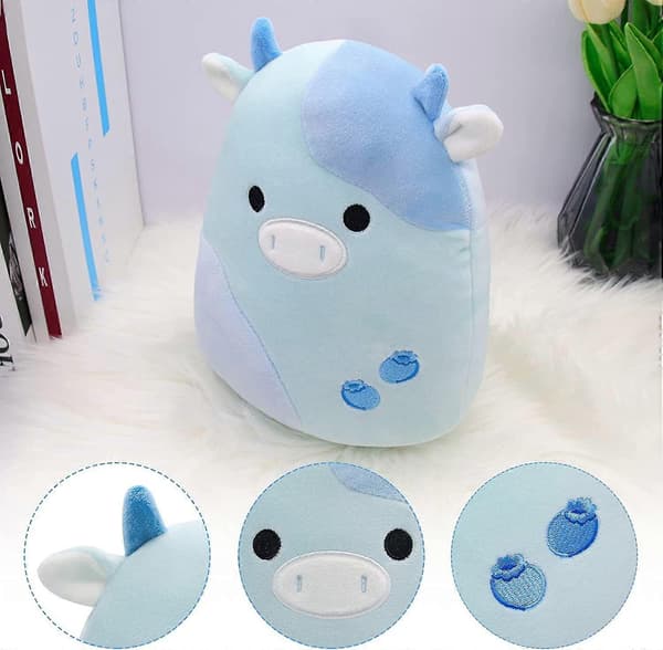 Blåbær Ko Plysdyr - 3D Sød Blåbær Udstoppede Dyr Pude - Kawaii Ko
