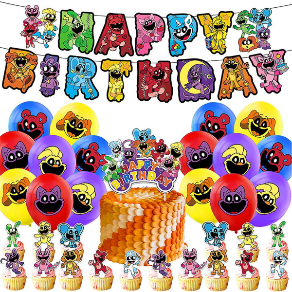 Smilende Critters Horror Spil Børn Voksne Fødselsdagsfest Dekoration Ballon Banner Kage Toppers Sæt Festartikler Kits Party Favor