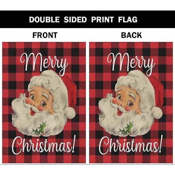 Glædelig Jul Haveflag Dobbeltsidet Polyester Julemand Rød Sort Buffalo Plaid Tartan Ternet Hus
