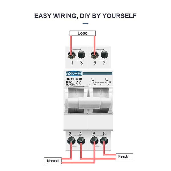 TOMZN 2P 63A MTS Kaksinapainen Manuaalinen Siirtoerotin Katkaisija Din-kiskoon Eristävä Katkaisija