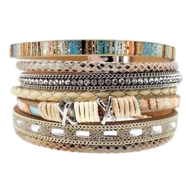 Läder Multilager Armband Damarmband Kvinnor Magnetlås