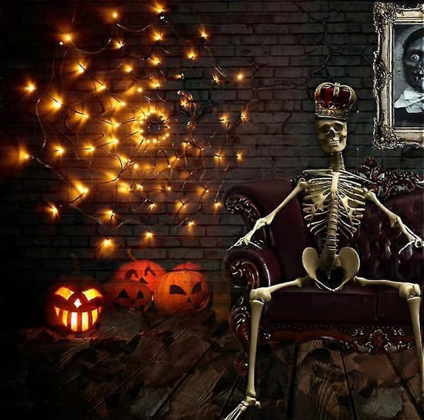 LED Halloween Sort Edderkoppespind Lys, Halloween Dekoration, Vandtæt