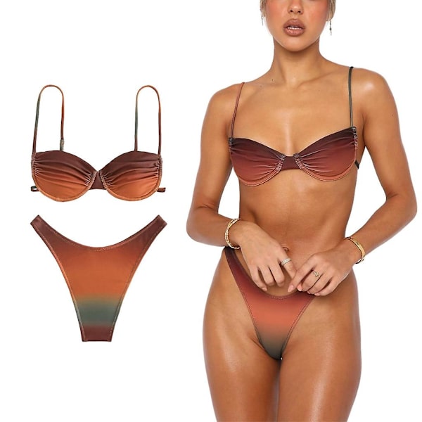 Dame 2-delt trekant-underwire bikini sæt med høj udskæring Badetøj Badetøj