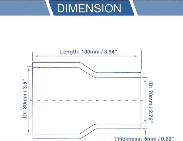 X1 stk. 70mm/2.76\"-89mm/3.5\" ID 100mm/3.94\" Længde 0 Grader Sort Bil Silikone
