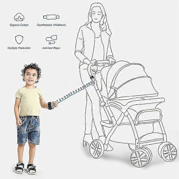 2,5M Anti-Mistet Håndleddsrem, 360-Graders Roterende Sikkerhets Elastisk Wiretau for Baby og Småbarn, Sikkerhetsline Håndleddsbånd/Håndsele for Gåing og T