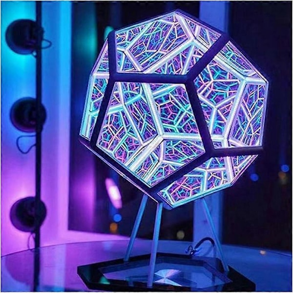 Dodekaeder Fargekunst Lys, Fantasy Geometri Rom LED Kunstlampe, USB Lading Julegaver Des