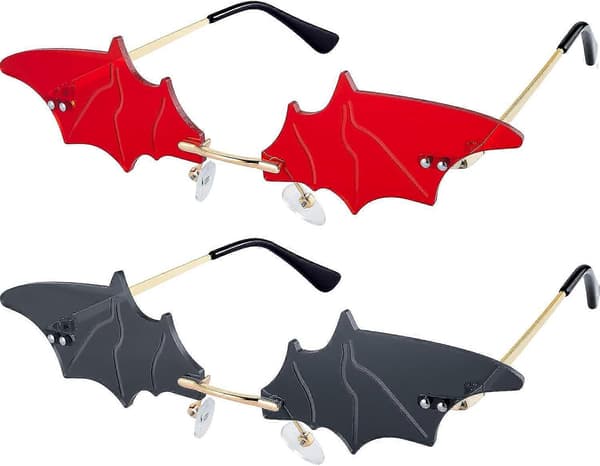2 Par Flaggermusformede Solbriller Rammeløse Nyhet Briller for Halloweenfest