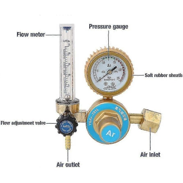 Argon CO2 Flödesmätare Regulator, Tryckmätare 0~25mpa, Universal Argon CO2 Svetsregulator Tryckreducerare