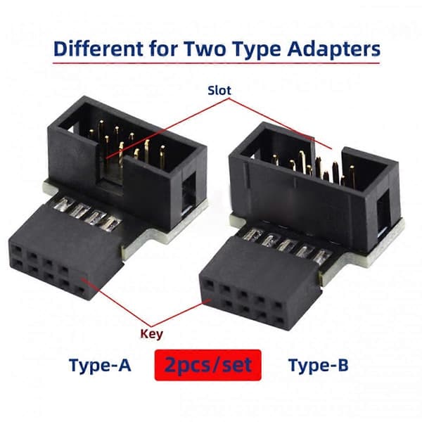 1 sæt Ned & Op Vinklet 90 Grader Han til Hun USB 2.0 10Pin 9Pin Header til Bundkort Forlængeradapter