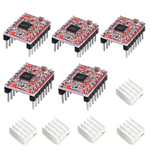 5 stk. A4988 Stepstick Driver Modul med kjøleribbe for 3D-printer Reprap Egnet
