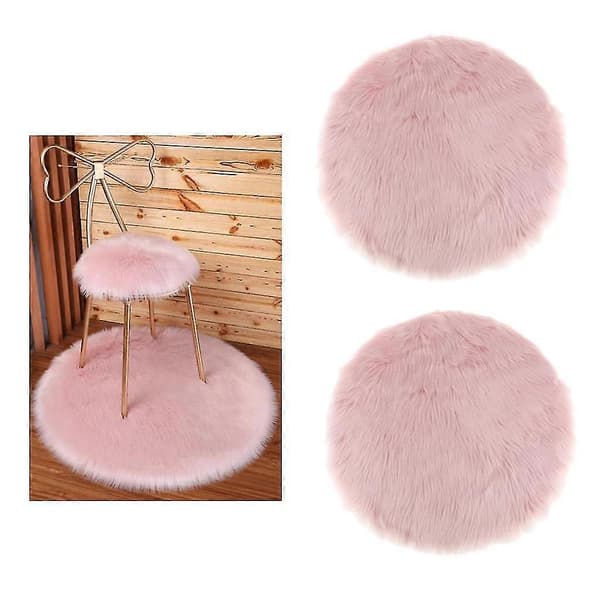 2 st Runda Vinterfårfällsplyschmatta Sitskudde Stolkudde Sitsdyna Rosa 35cm