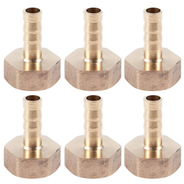 6 Pcs 1/2 Bsp Female Thread 8mm Air Pneumatic Gas Hose Barbed Fitting Gold