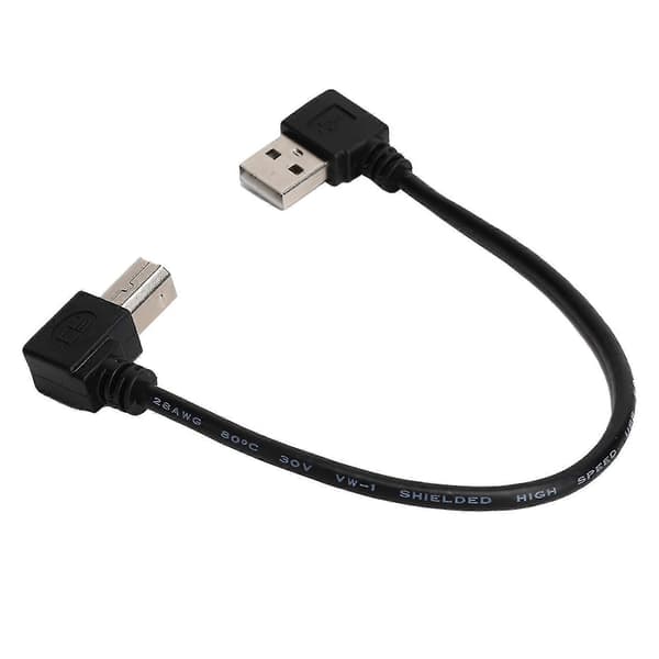 Sort 20 cm USB A Han til B Han Venstre Bøjet Printer Scanner Kabel