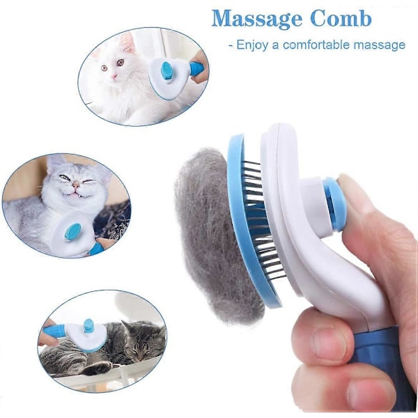 Hundborste för Katt och Hund, Massagekam för Djur, Rengöringsborste för Djurhår med Anti-Hår-Massager (Blå)
