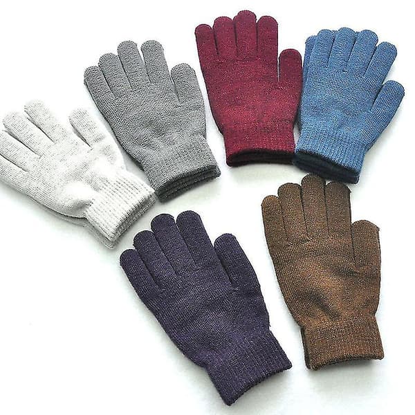 1 par Enkla Stickade Parhandskar Vinter Enfärgad Hel Finger Vantar Hand S-xl