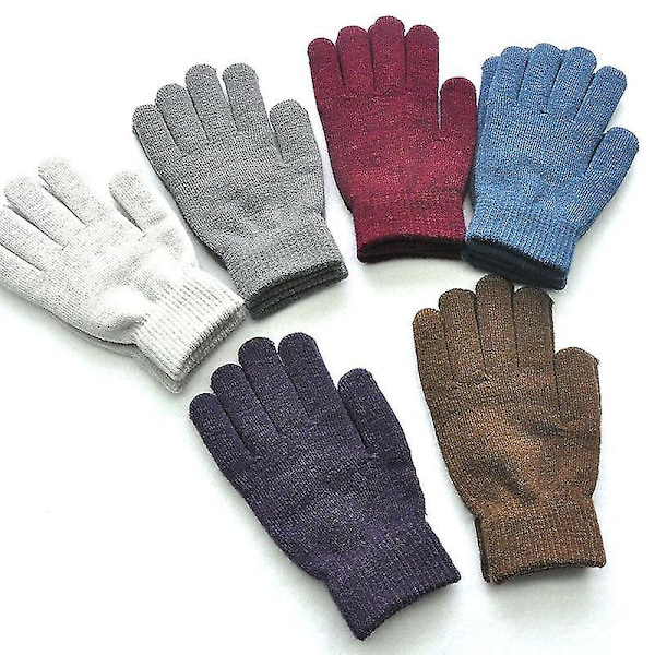 1 par Simple Strikkede Parhandsker Vinter Ensfarvet Fuld Finger Votter Hånd S-xl
