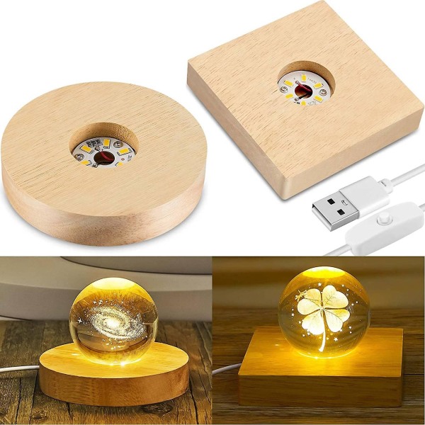 2 Stykker Træ Lys Display Base Træ Led Display Base Krystal Glas Lys Base Stativ Træ Led Di
